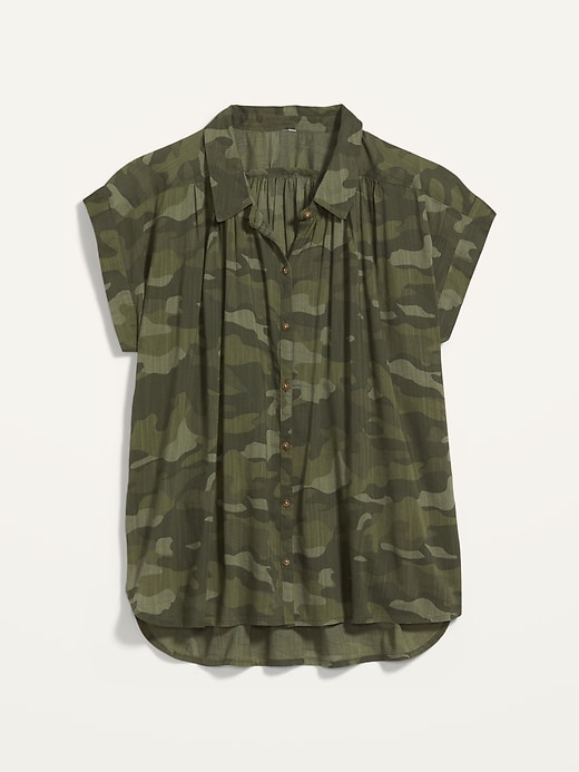 View large product image 1 of 1. Oversized Camo Short-Sleeve Shirt for Women