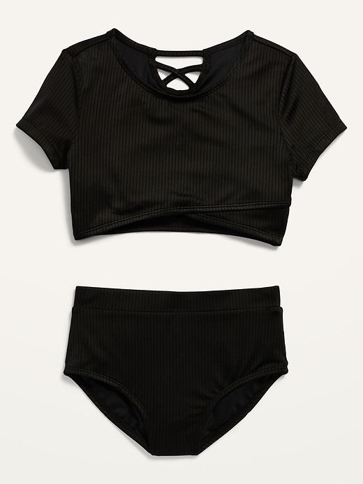 Old Navy Wrap-Front Ribbed Tankini Set for Girls. 1