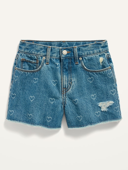 View large product image 1 of 1. Extra High-Waisted Sky-Hi Frayed-Hem Jean Shorts for Girls