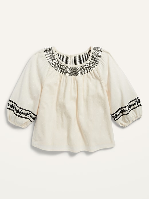 View large product image 1 of 1. Smocked-Neck Clip-Dot Top Blouse for Girls