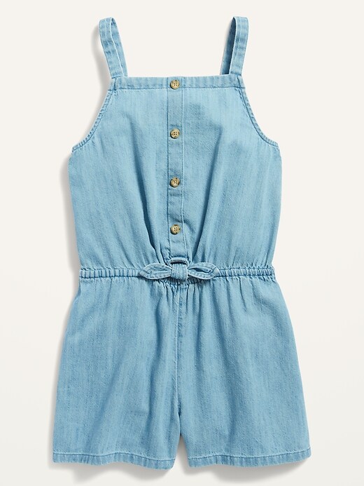 View large product image 1 of 1. Sleeveless Chambray Romper for Girls