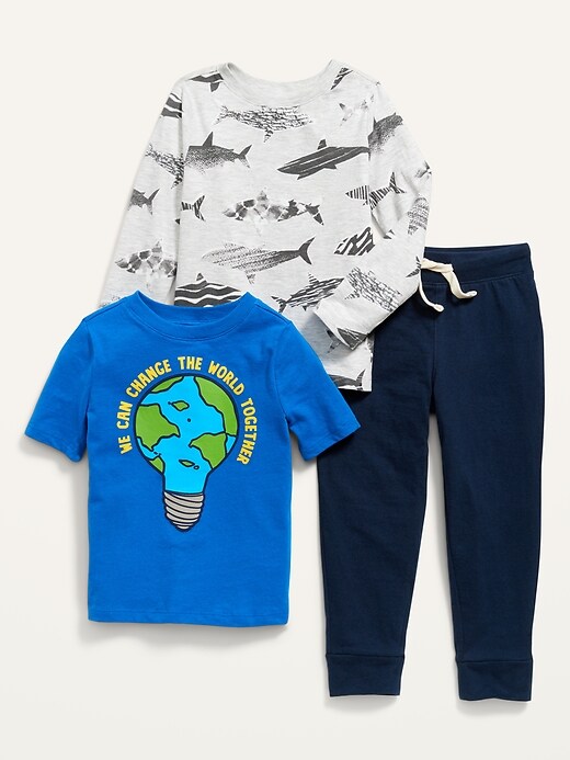 View large product image 1 of 2. 3-Piece Graphic T-Shirt and Pants Set for Toddler Boys