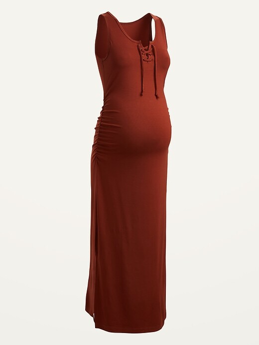 View large product image 1 of 1. Maternity Sleeveless Lace-Up Maxi Dress