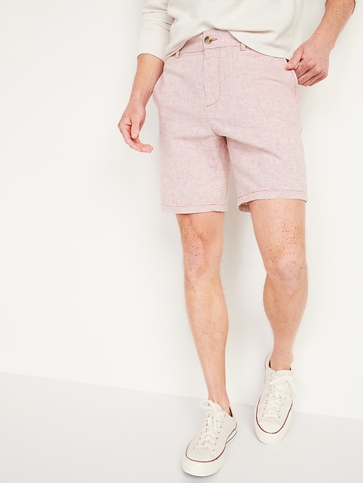 View large product image 1 of 3. Slim Ultimate Micro-Stripe Linen-Blend Shorts -- 8-inch inseam