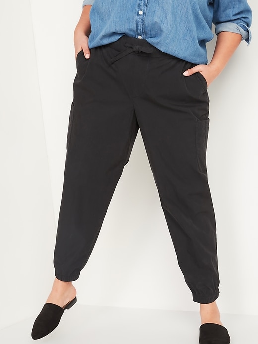 Image number 1 showing, High-Waisted Poplin Tapered Jogger Plus-Size Cargo Pants