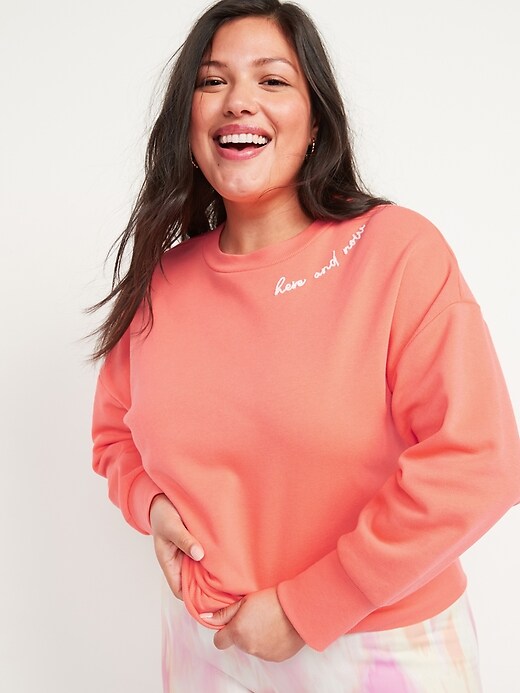View large product image 1 of 2. Loose Graphic Cropped Plus-Size Crew-Neck Sweatshirt