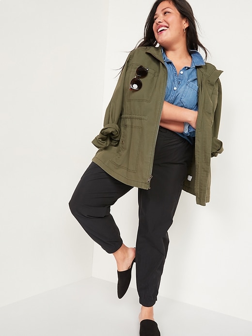 Image number 3 showing, High-Waisted Poplin Tapered Jogger Plus-Size Cargo Pants