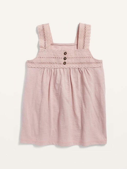 View large product image 1 of 1. Sleeveless Square-Neck Cutwork Jersey Top for Girls