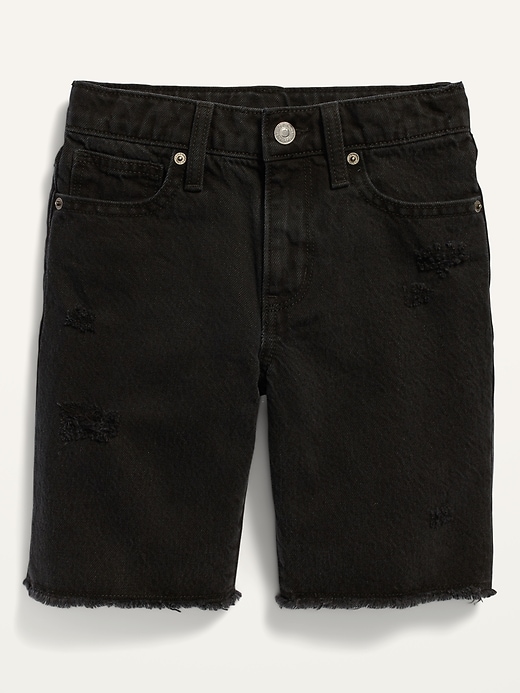 View large product image 1 of 1. Gender-Neutral Non-Stretch Ripped Black Cut-Off Jean Shorts for Kids