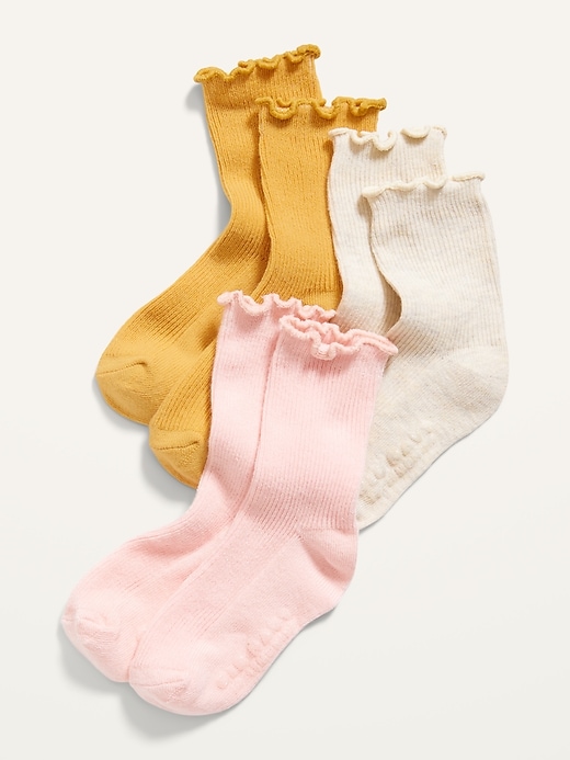 View large product image 1 of 1. 3-Pack Solid Ruffle-Trim Socks for Baby