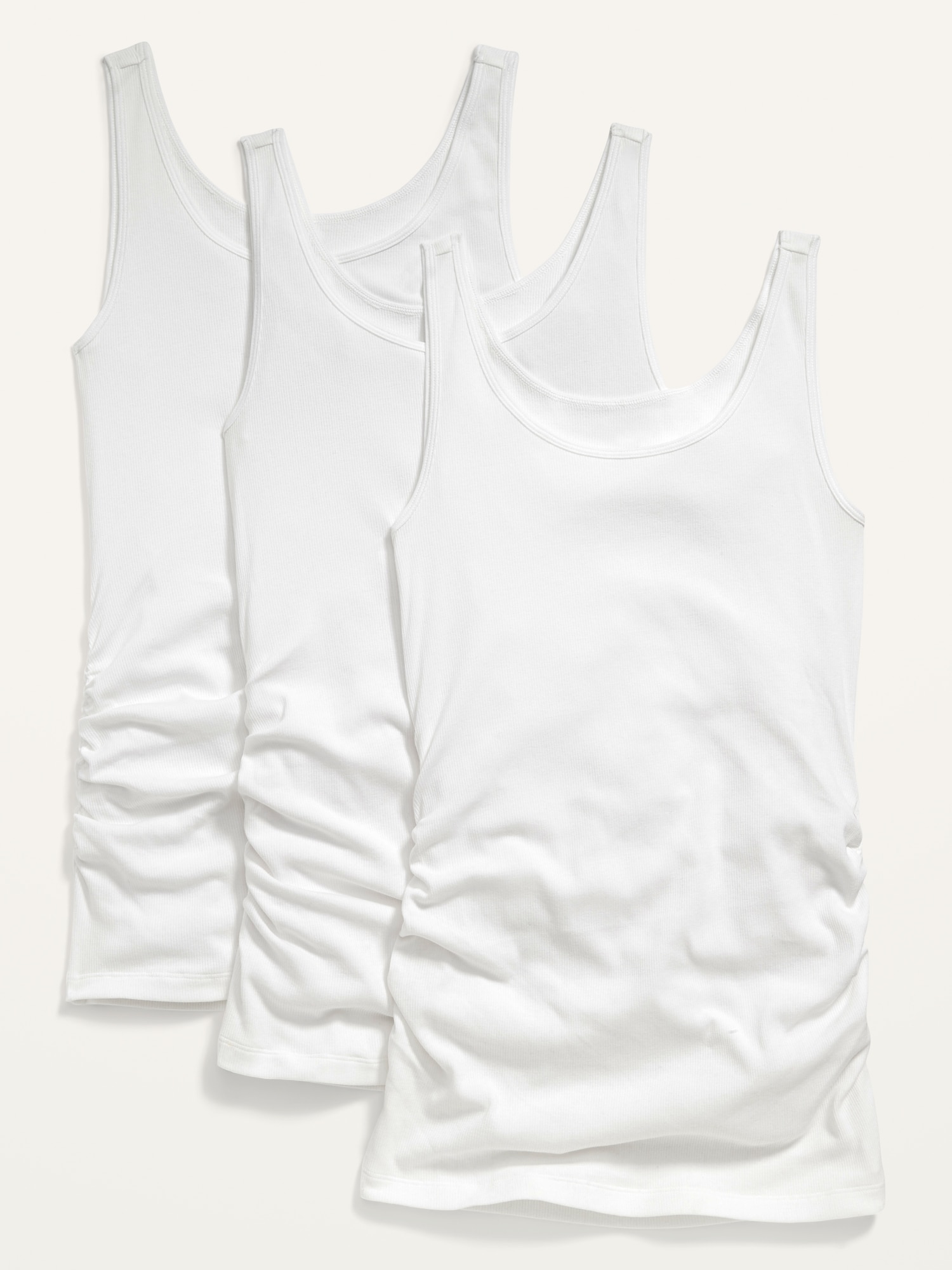 Old Navy Maternity First Layer Rib-Knit Side-Shirred Tank Top 3-Pack white. 1
