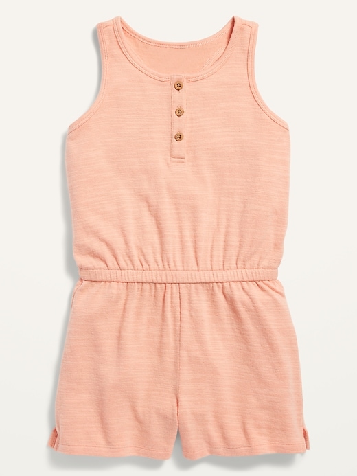 View large product image 1 of 1. Sleeveless Plush-Knit Henley Romper for Girls