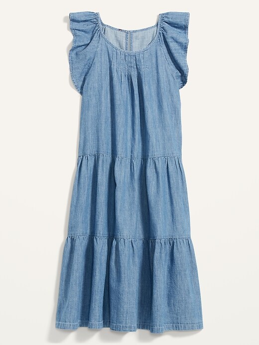 Image number 4 showing, Tiered Chambray Flutter-Sleeve Swing Dress