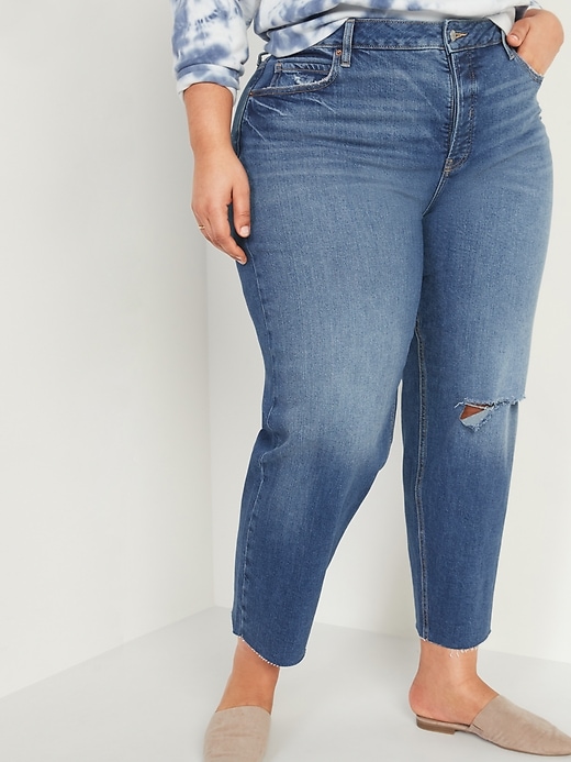 Image number 1 showing, Extra High-Waisted Secret-Smooth Pockets Sky Hi Straight Plus-Size Button-Fly Ripped Jeans