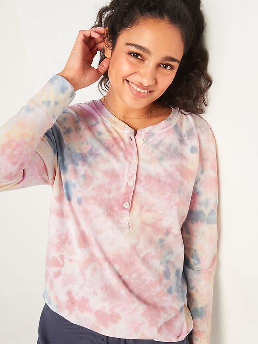 Image number 1 showing, Oversized Tie-Dyed Henley Lounge Top