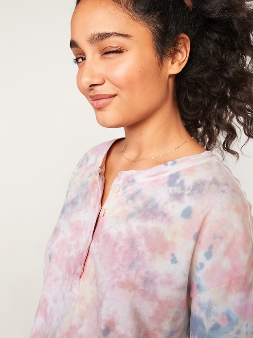 Image number 3 showing, Oversized Tie-Dyed Henley Lounge Top