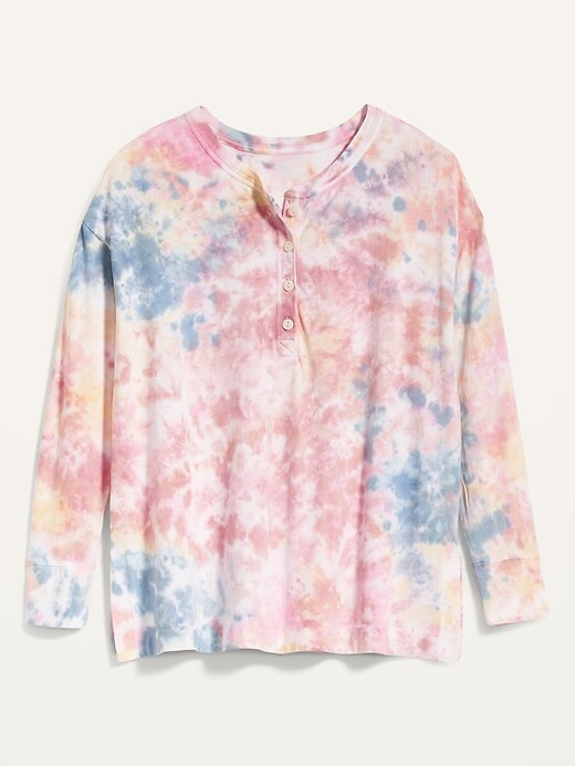 Image number 4 showing, Oversized Tie-Dyed Henley Lounge Top