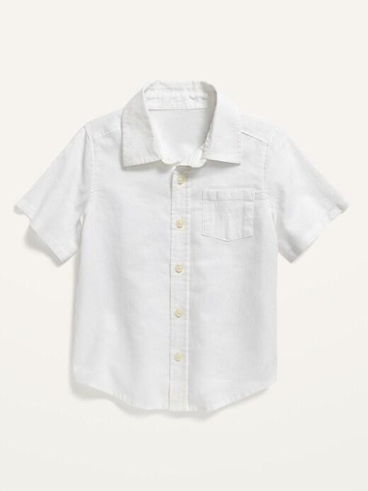 View large product image 1 of 1. Short-Sleeve Linen-Blend Pocket Shirt for Toddler Boys