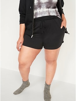 Foldover-Waist Lightweight French Terry Plus-Size Yoga Shorts -- 5