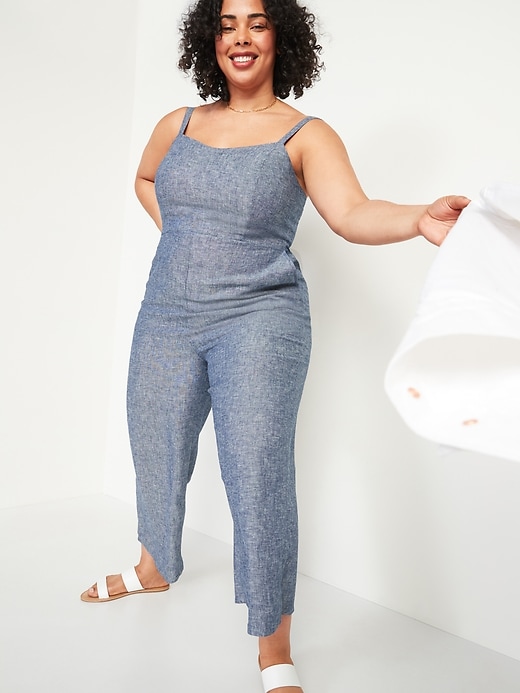 Image number 3 showing, Sleeveless Linen-Blend Plus-Size Jumpsuit