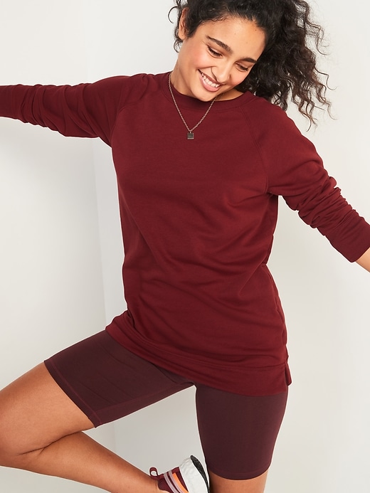 Image number 1 showing, Loose-Fit French-Terry Crew-Neck Tunic for Women