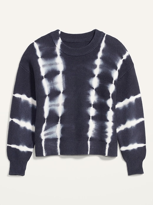 View large product image 1 of 1. Tie-Dye Stripe Textured Crew-Neck Sweater for Women