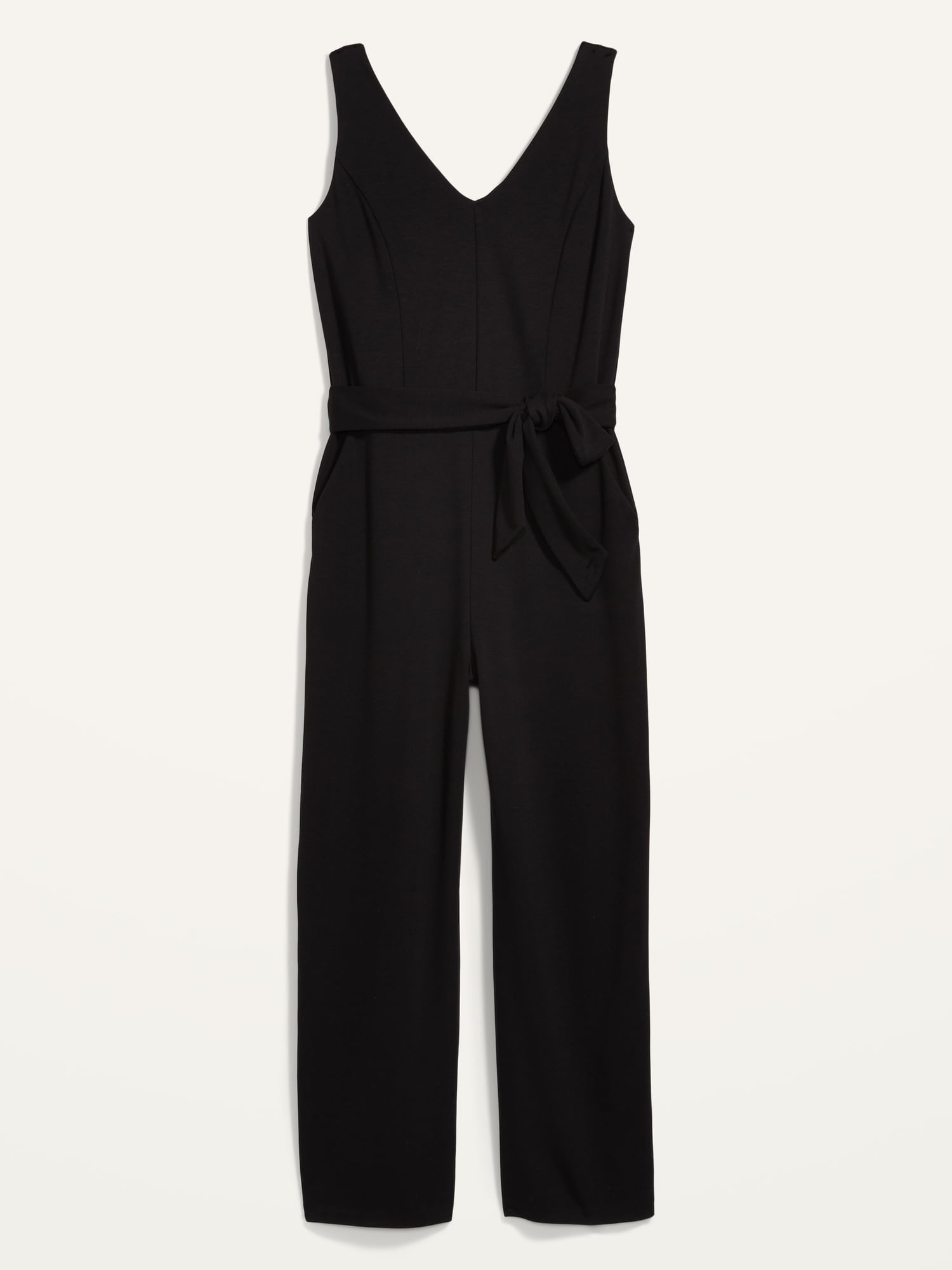 Sleeveless Ponte-Knit Tie-Belt Jumpsuit | Old Navy