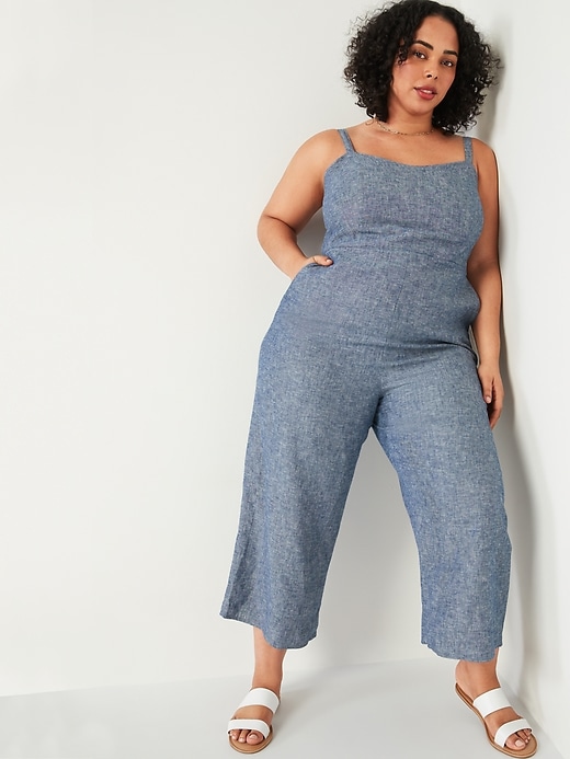 Image number 1 showing, Sleeveless Linen-Blend Plus-Size Jumpsuit