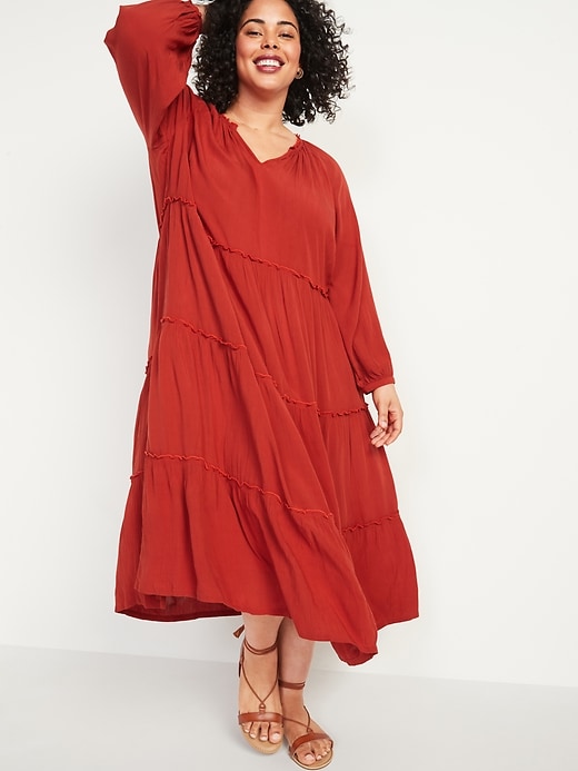 Old Navy - Crinkle-Crepe Ruffle-Tiered Plus-Size Maxi Swing Dress