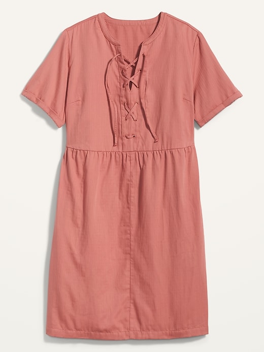 Image number 4 showing, Lace-Up Twill Plus-Size Shift Dress