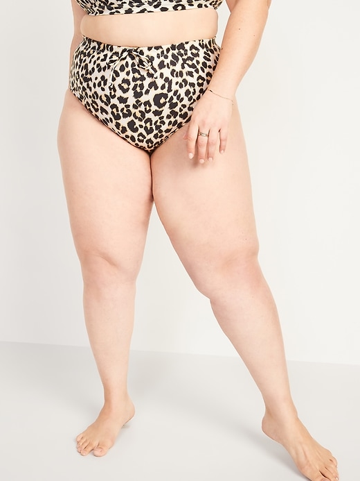 Image number 1 showing, High-Waisted Secret-Smooth Leopard-Print Plus-Size Swim Bottoms