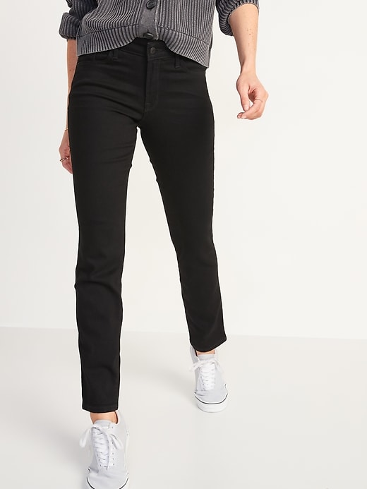 Old Navy Mid-Rise Power Slim Straight Black Jeans for Women. 1