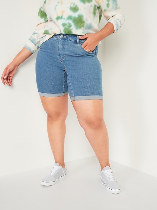 Image number 1 showing, Mid-Rise Secret-Slim Plus-Size Bermuda Jean Shorts -- 9-inch inseam