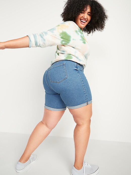 Image number 2 showing, Mid-Rise Secret-Slim Plus-Size Bermuda Jean Shorts -- 9-inch inseam