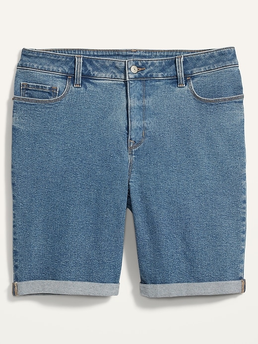 Image number 4 showing, Mid-Rise Secret-Slim Plus-Size Bermuda Jean Shorts -- 9-inch inseam