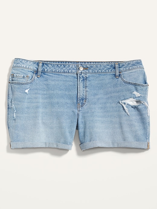 Image number 4 showing, Mid-Rise Ripped Light-Wash Boyfriend Plus-Size Jean Shorts -- 5-inch inseam