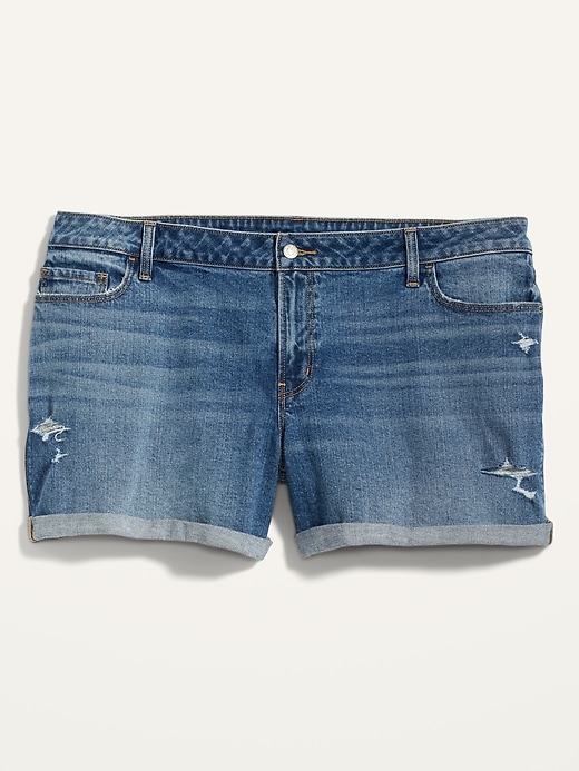 Image number 4 showing, Mid-Rise Ripped Boyfriend Plus-Size Jean Shorts -- 5-inch inseam