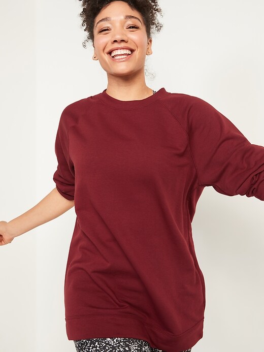 Image number 5 showing, Loose-Fit French-Terry Crew-Neck Tunic for Women