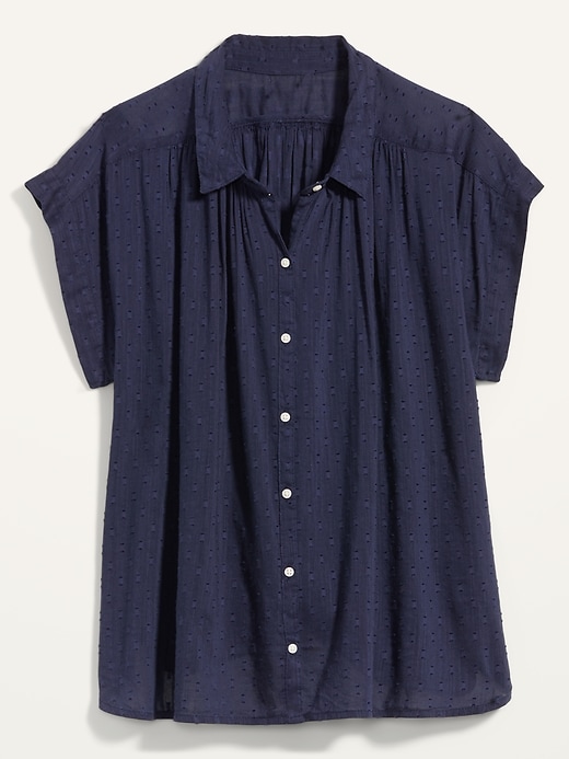 View large product image 1 of 1. Oversized Textured Clip-Dot Short-Sleeve Shirt for Women