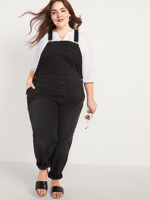 Image number 1 showing, Straight Plus-Size Black Jean Overalls