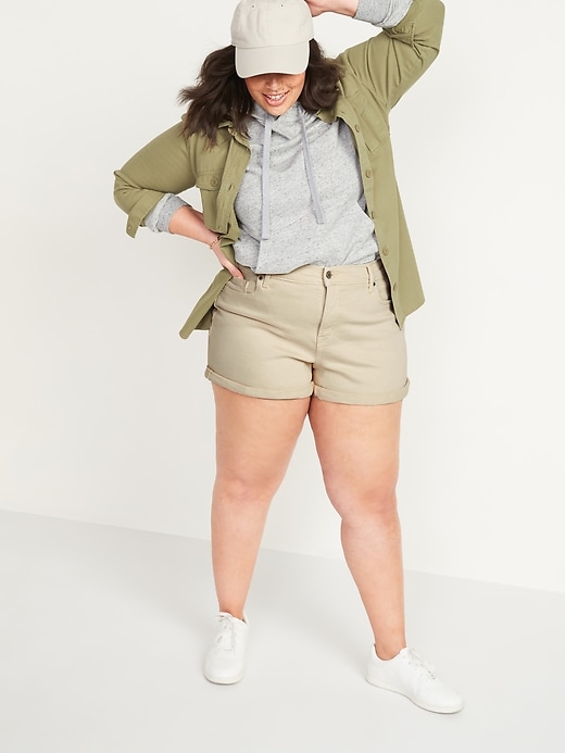 Image number 3 showing, High-Waisted Secret-Smooth Pockets O.G. Straight Plus-Size Jean Shorts -- 3-inch inseam