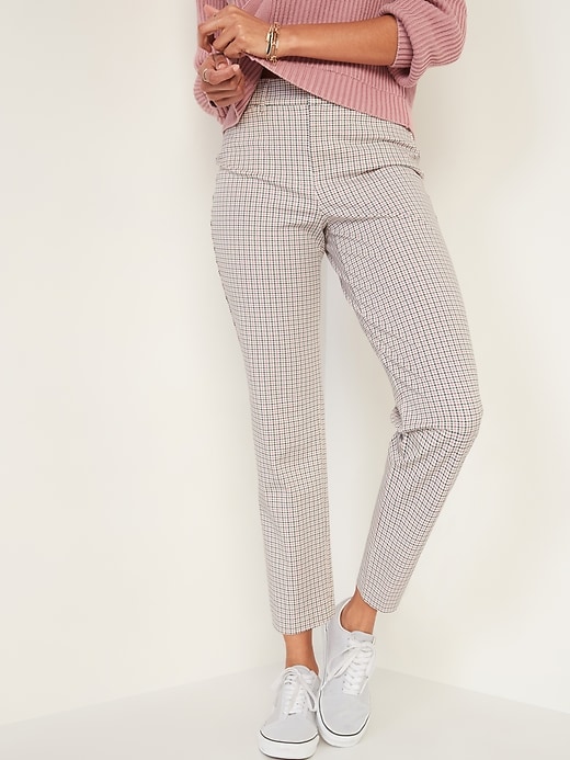 Image number 1 showing, High-Waisted Pixie Checked Straight-Leg Ankle Pants for Women