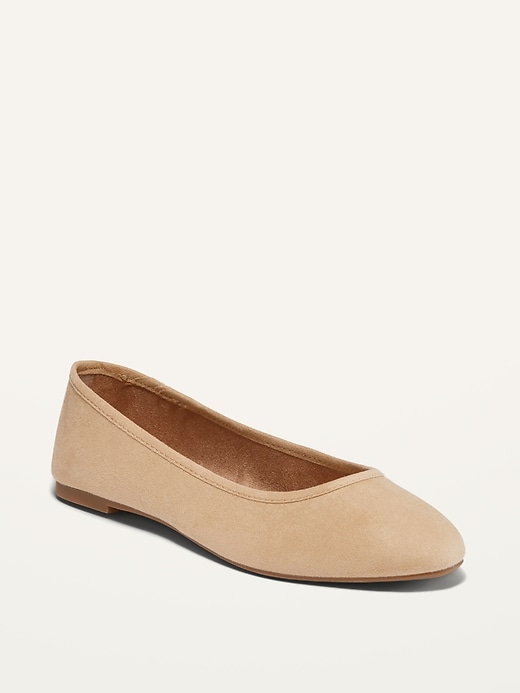 Image number 1 showing, Faux-Suede Almond-Toe Ballet Flats