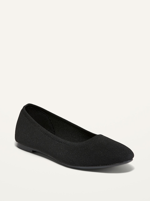 Knit Almond-Toe Ballet Flats - Black Jack