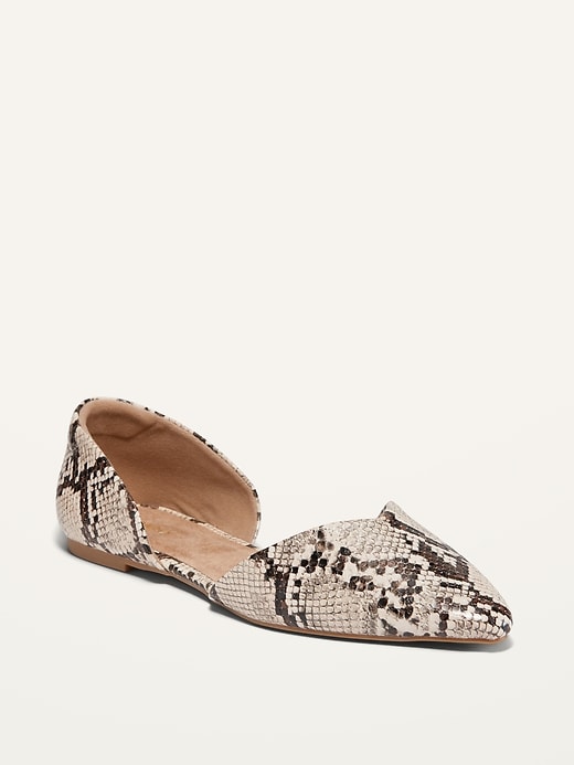 Image number 1 showing, Faux-Snakeskin D'Orsay Flats