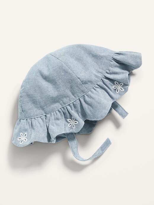 View large product image 1 of 1. Scallop-Trim Chambray Bucket Hat for Baby