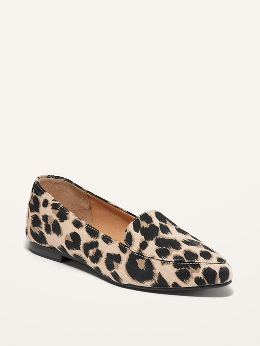Image number 1 showing, Leopard-Print Canvas Pointed-Toe Loafers