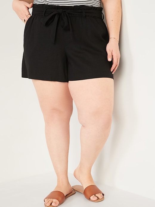 Image number 1 showing, High-Waisted Tie-Belt Linen-Blend Plus-Size Shorts -- 4.5-inch inseam
