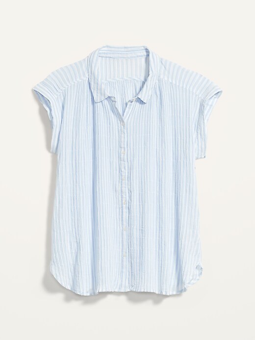 Image number 4 showing, Oversized Textured-Stripe No-Peek Plus-Size Short-Sleeve Shirt