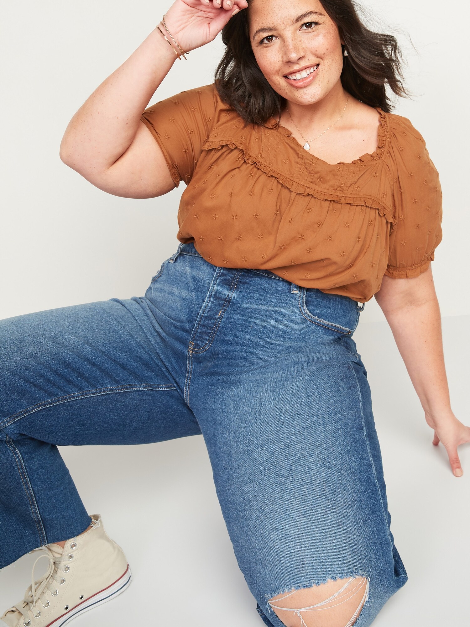 Ruffled Square Neck Embroidered Plus Size Blouse Old Navy